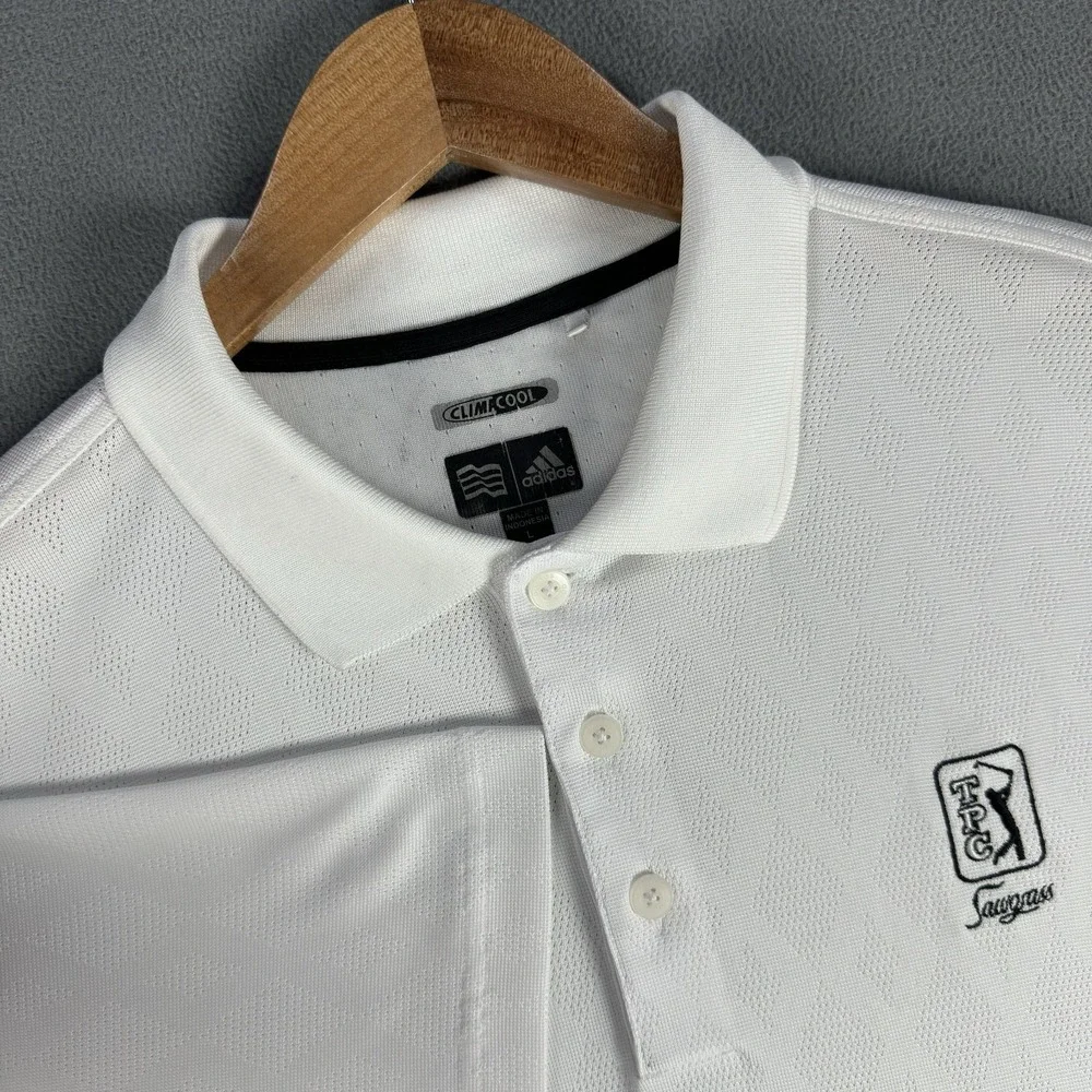 Adidas Polo Shirt‎ Mens Large White TPC Sawgrass Golf Climacool Performance